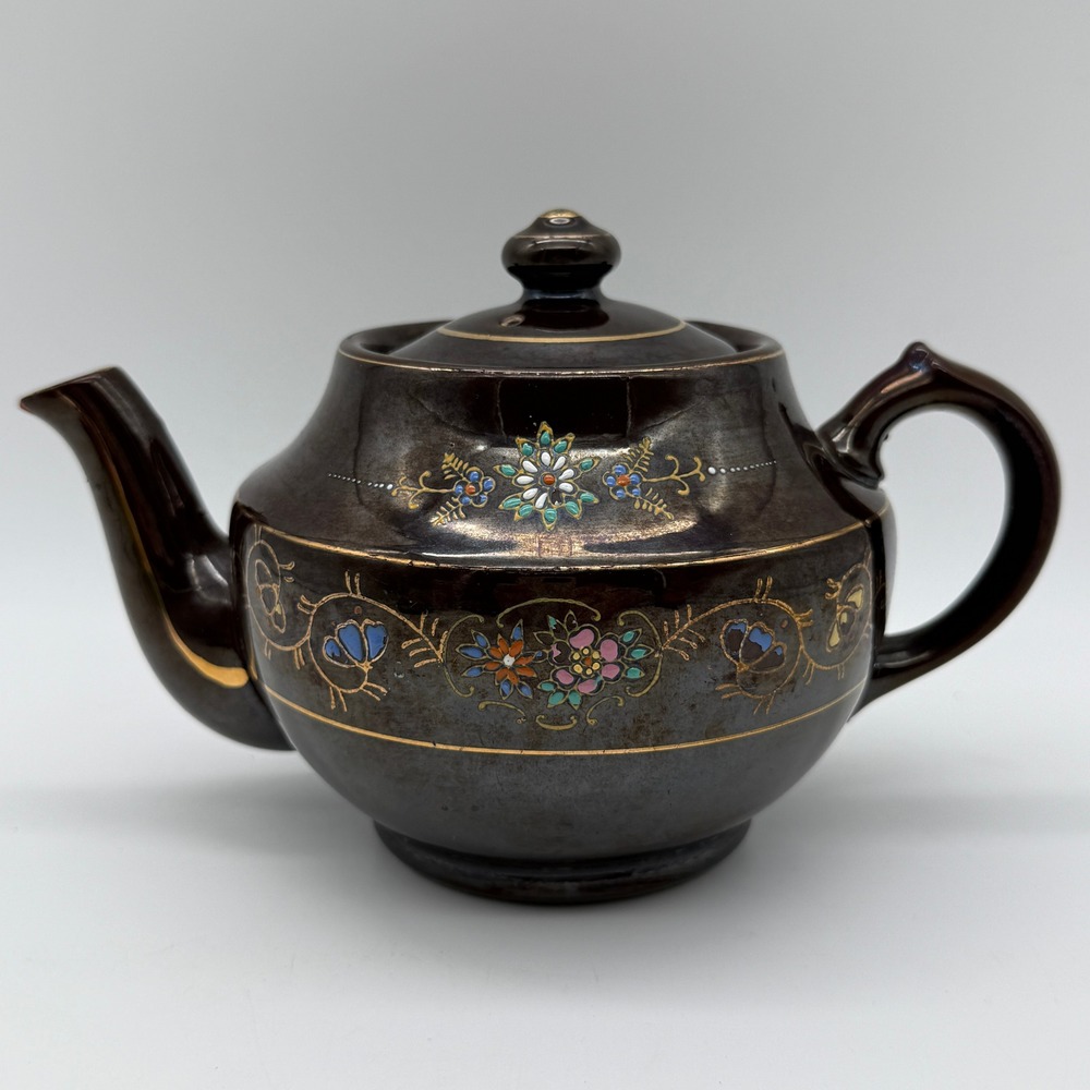 Vintage Japanese Teapot Occupied Japan Hand Painted Ornate Floral Gold Gilt MG